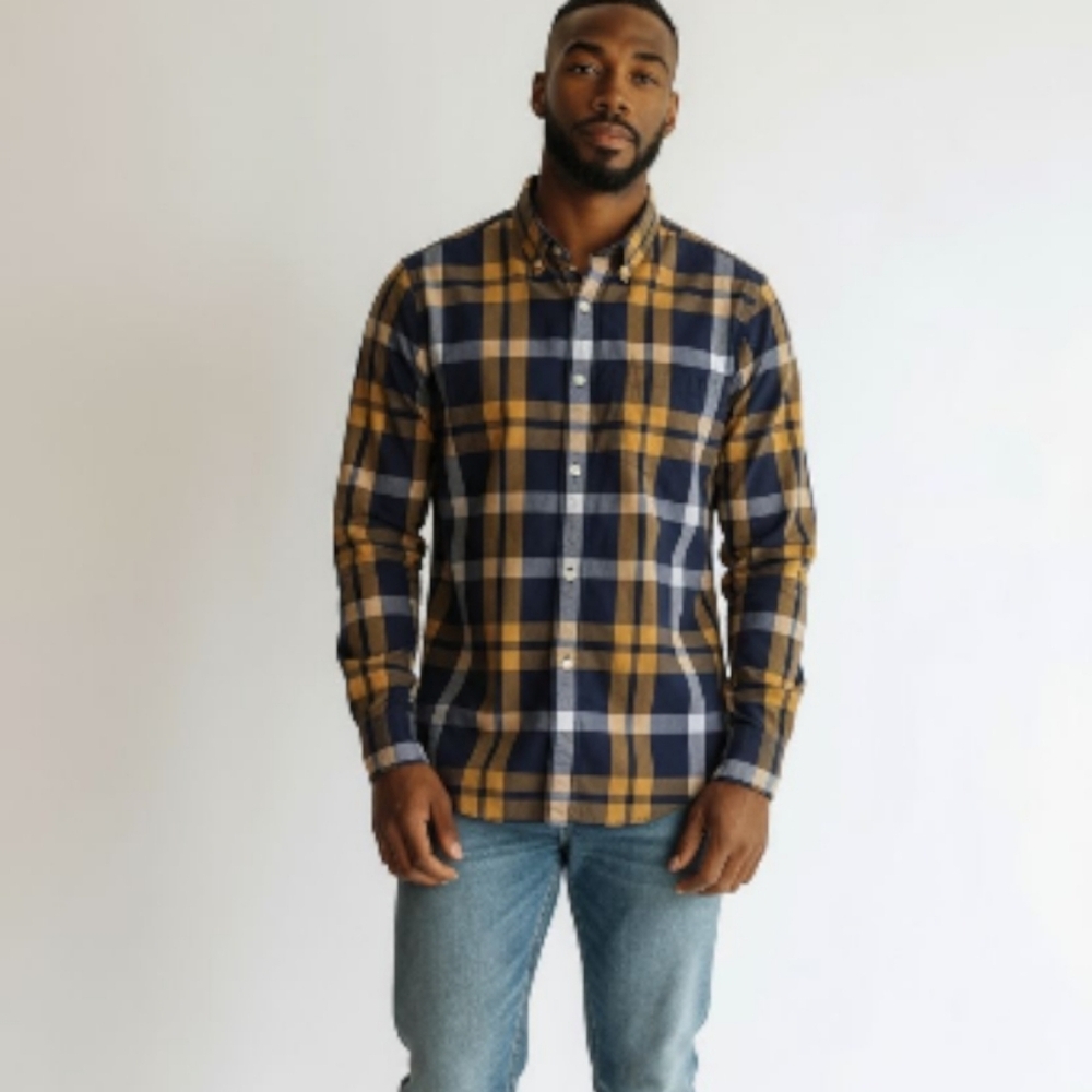 J. Crew Fitted EUC Sz. S Blue/Gold Long Sleeve‎ Casual Botton Down Shirt.